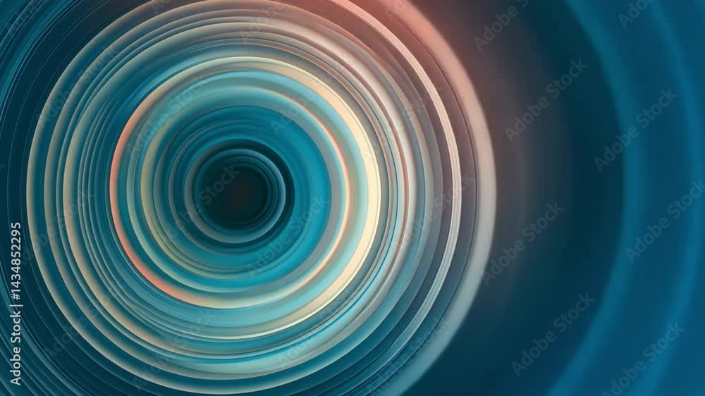 Poster mesmerizing abstract design of vibrant concentric circles in blue, orange, and cream, creating depth