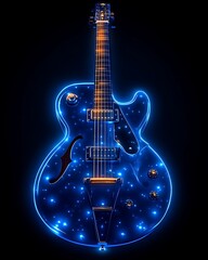 Glowing Blue Electric Guitar with Starry Design