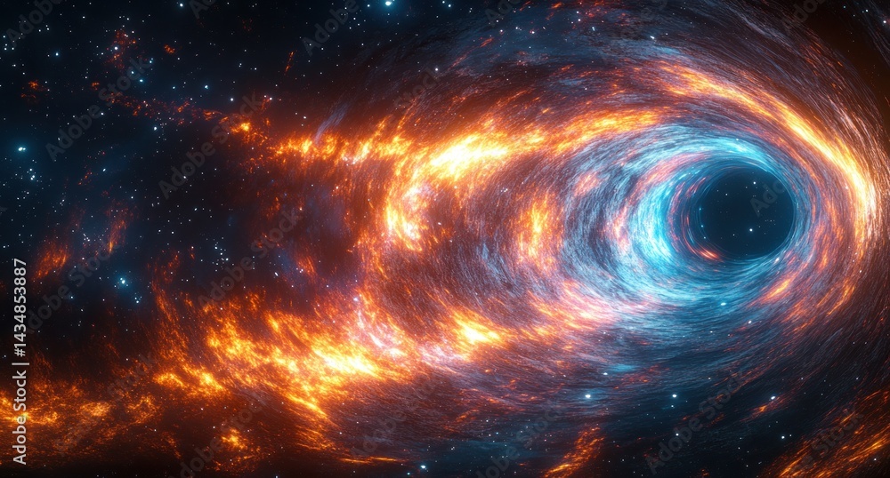 Poster cosmic vortex swirling through a nebula in a deep space scene.