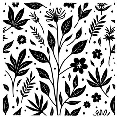 Elegant botanical pattern with black and white floral elements illustration