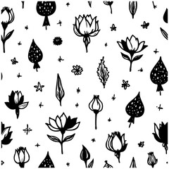 Elegant black and white floral motif, featuring minimalist botanical illustrations