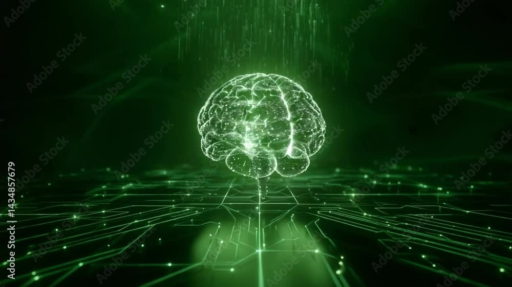 Poster digital brain: a glowing brain silhouette, representing the complexities of artificial intelligence 