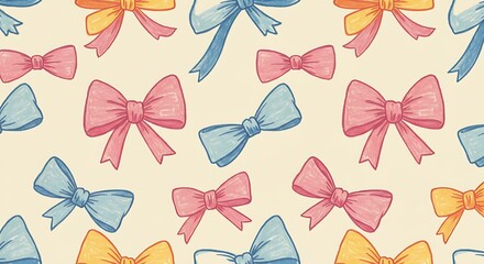 Fototapeta premium A Symphony Of Bows Pastel Dreams Whispers Of Color Bowtiful Harmony Gentle Bows Dance A Tapestry Of Ribbons Sweet Nothings Knots Of Delight Colorful Celebration Joyful Bows Pattern AI Generated