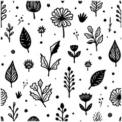 Hand-Drawn Botanical Pattern: Minimalist Floral Design for Textile and Wallpaper