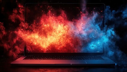 Laptop Screen with Fire  Ice VFX.