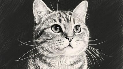 Cat drawing of a tabby rendered in detailed pencil strokes, perfect for petthemed designs, animal lover illustrations, or cutethemed projects.