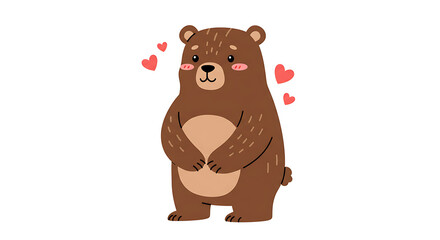 2D Cartoon Friendly Bear Character with White Background