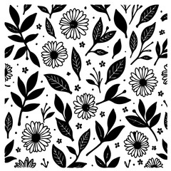 Elegant monochrome floral arrangement with detailed leaves and daisy shapes