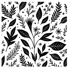 Botanical Abstraction: A Decorative Black and White Floral Pattern Design