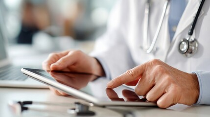 Fototapeta premium a doctor uses a tablet computer.