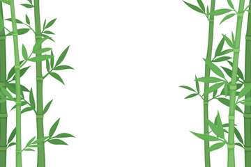 Tropical Bamboo Frame with Green Leaves on White Background. Design Template for Spa Flyers, Eco Posters, Wellness Concept. Asian Style Borders, Vector Illustration