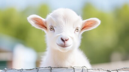 Adorable baby goat, gazing directly at the camera
