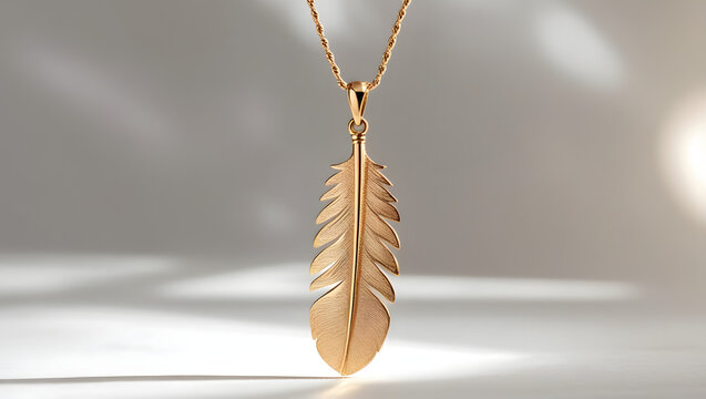 colse up to  gold feather pendant
