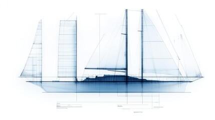 Yacht design blueprint, technical drawing, side view