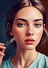 Obraz premium Digital Portrait: Impasto Brushstrokes, Captivating Gaze AI Generated