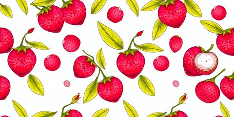 Vibrant seamless pattern of hand-drawn lychees in continuous line style, lychee, design element