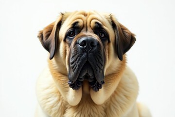 Obraz premium Gentle giant mastiff, serene expression, pure white backdrop, canine portrait, white