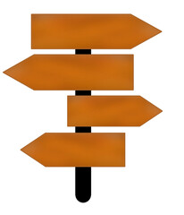 Cartoon illustration of a wooden 4 way signboard with a flat design.