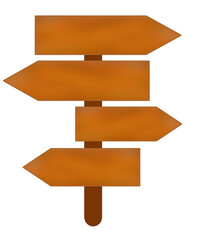 Cartoon illustration of a wooden 4 way signboard with a flat design.