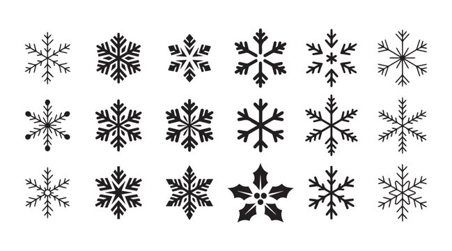 Silhouette icon set of christmas snowflake vector elements on white background