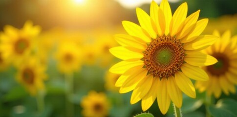 Obraz premium Vibrant sunflowers in sharp focus, sunny bokeh background , garden, texture