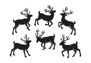 Fototapeta premium Christmas reindeer silhouette vector set on white background