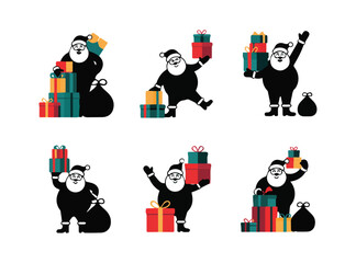 Fototapeta premium Set of christmas santa claus flat vector silhouette on white background