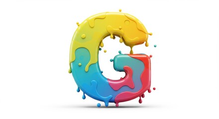 Creative 3D letter "G" formed by merging glossy colorful blobs in a surreal dynamic fluid style