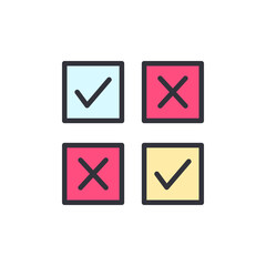 Checkbox colored icons, minimalist vector illustration ,simple transparent graphic element .Isolated on white background