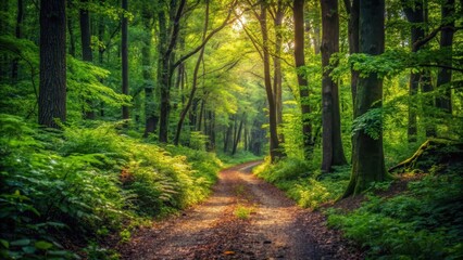 Obraz premium path through dense foliage, forest floor, forest trail, forest floor,forest trail