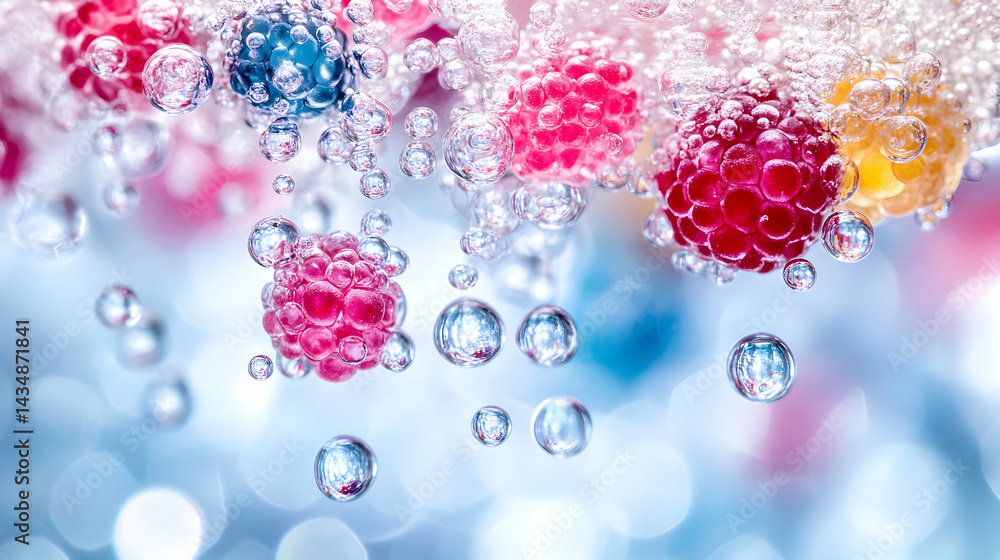 Aufkleber vibrant raspberries and blueberries submerged in sparkling water, creating a refreshing and visually