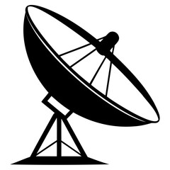 Black silhouette of a satellite dish silhouette vector illustration, representing communication technology and connection icon on transparent background