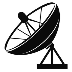 Satellite dish antenna black silhouette vector icon isolated on a transparent background