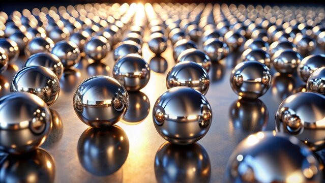 Chrome balls scattered on a metallic surface
