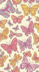 Obraz premium Whimsical Butterfly Dance: A Hand-Drawn Pattern AI Generated