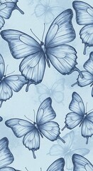 Obraz premium Serene Blue Butterflies: A Hand-Drawn Pattern AI Generated
