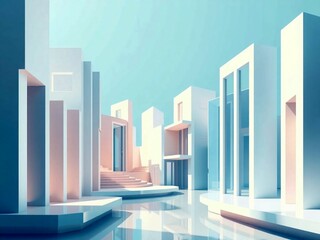 business man in front of building. city, business, architecture, building, 3d, graph, illustration, design, light, urban, skyscraper, interior, concept, room, house, blue, vector, column, construction