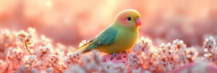 Fototapeta premium Lovebird sunset flowers.
