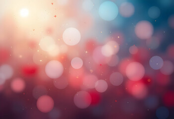 Obraz premium Abstract bokeh background with red and blue gradient, soft focus, dreamy glow, and festive mood.