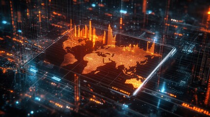 Obraz premium Global network data visualization on tablet