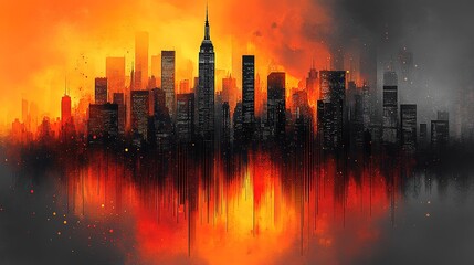 Fototapeta premium Fiery Metropolis Skyline