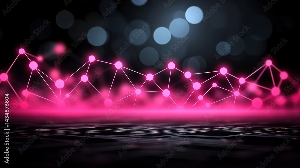 Aufkleber abstract pink network connection glowing nodes and lines on dark background