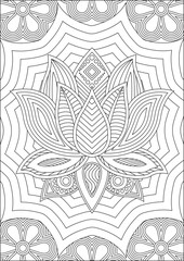 Lotus Art Zentangle Coloring Pages For Adult Vector