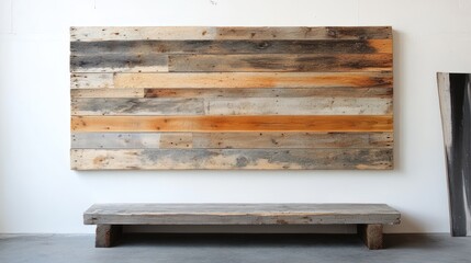 Reclaimed wood wall art, bench, studio