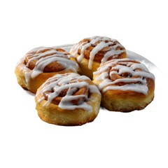 Fototapeta premium Cinnamon rolls with icing topping on white background