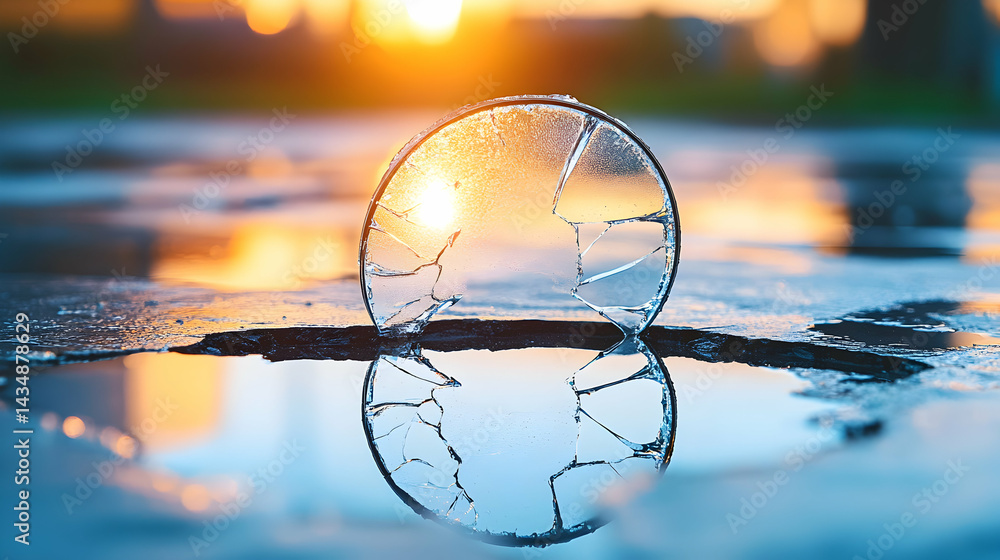 Aufkleber stunning sunset reflecting on a fractured circle of ice, creating a captivating abstract image. perf