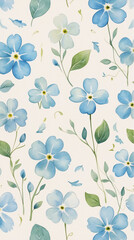 Delicate blue flowers framed in botanical pattern with retro floral drawing detailed art illustration premium illustration wallpaper background