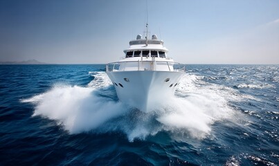 Luxurious yacht cutting through the waves