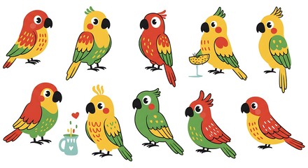 Obraz premium Tropical Birds: A Colorful Collection AI Generated