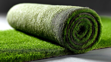 Close-Up of Artificial Grass Roll with Sharp Texture and Blurred Background